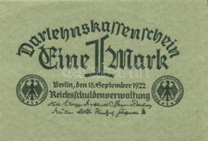 Német Birodalom / Weimari Köztársaság 1922. 1M (3x)szürkészöld papír T:I,I-