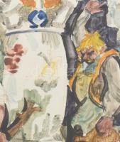 Péli Tamás (1948-1994): Vándorok, 1984. Vegyes technika, papír. Jelezve jobbra lent: PTK 84. Üvegeze...