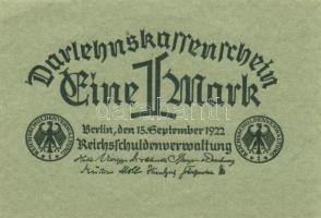 Német Birodalom / Weimari Köztársaság 1922. 1M (3x)szürkészöld papír T:I,I-