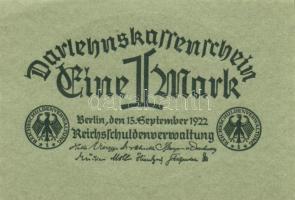 Német Birodalom / Weimari Köztársaság 1922. 1M (3x)szürkészöld papír T:I,I-