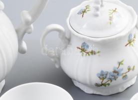 Zsolnay kékvirág mintás kávés készlet, tejkiöntő nélkül. Jelzett, hibátlan