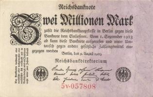 Német Birodalom / Weimari Köztársaság 1923. 2.000.000M variáns jobb oldalon lila színnel T:I-