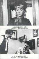 cca 1985 előtti ,,A botcsinálta hős" című bolgár film jelenetei és szereplői, 6 db produkciós filmfotó (vitrinfotó, lobbyfotó) nyomdatechnikával sokszorosítva kartonpapírra, egyoldalas nyomással, a használatból eredő (esetleges) kisebb hibákkal, 18x24 cm