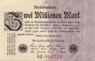 Német Birodalom / Weimari Köztársaság 1923. 2.000.000M (3x) variáns jobb oldalon lila színnel T:I,I-