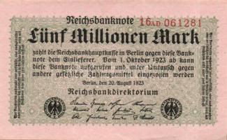Német Birodalom / Weimari Köztársaság 1923. 5.000.000M cégnyomat T:I-