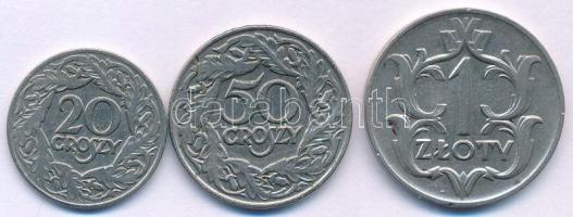 Lengyelország 1923. 20gr Ni + 50gr Ni + 1929. 1Zl Ni T:XF,VF ph Poland 1923. 20 Groszy Ni + 50 Groszy Ni + 1929. 1 Zloty Ni C:XF,VF edge error