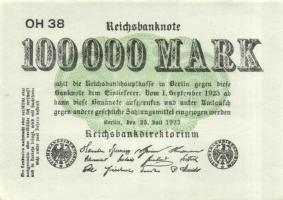 Német Birodalom / Weimari Köztársaság 1923. 100.000M (2x) "Wellen" vízjellel, azonos cégjelzéssel T:I,I-