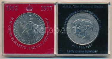 Nagy-Britannia 1977. 25p Cu-Ni Ezüst Jubileum - II. Erzsébet + 1981. 25p Cu-Ni Károly és Diana esküvője, mindkettő műanyag dísztokban T:UNC United Kingdom 1977. 25 New Pence Cu-Ni Silver Jubilee - Elizabeth II + 1981. 25 New Pence Cu-Ni Wedding of Prince Charles and Lady Diana, both with plastic case C:UNC