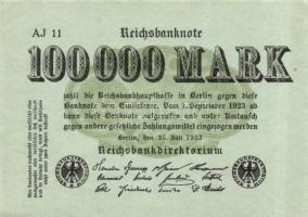 Német Birodalom / Weimari Köztársaság 1923. 100.000M (2x) azonos cégjelzéssel T:I