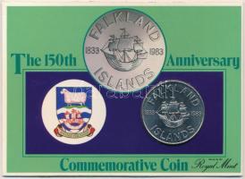 Falkland-szigetek 1983. 50p Cu-Ni "150. évforduló" díszlapon T:BU Falkland Islands 1983. 50 Pence Cu-Ni "150th anniversary" on cardboard C:BU Krause KM#19