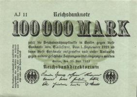 Német Birodalom / Weimari Köztársaság 1923. 100.000M (2x) azonos cégjelzéssel T:I