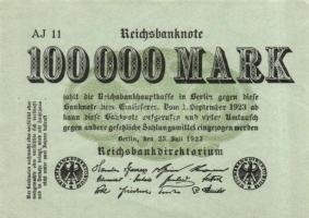 Német Birodalom / Weimari Köztársaság 1923. 100.000M (2x) azonos cégjelzéssel T:I