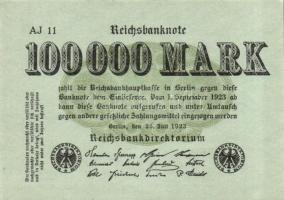 Német Birodalom / Weimari Köztársaság 1923. 100.000M (2x) azonos cégjelzéssel T:I
