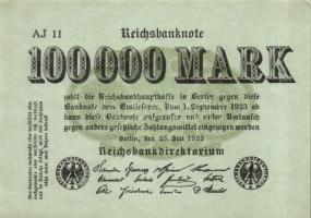 Német Birodalom / Weimari Köztársaság 1923. 100.000M (2x) azonos cégjelzéssel T:I
