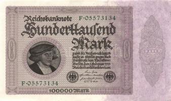 Német Birodalom / Weimari Köztársaság 1923. 100.000M (2x) birodalmi nyomat kis ugrású sorszámokkal T...