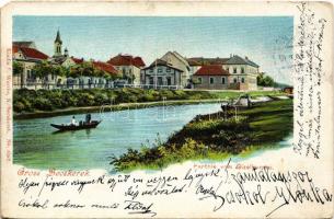 1901 Nagybecskerek, Zrenjanin, Veliki Beckerek; Parthie vom Gizella-quai / Gizella-part, csónakázók, uszály. Kiadja F. Watzke / riverside, barge, rowing boat (EM)