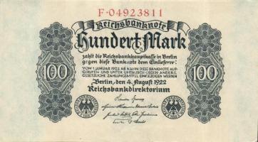 Német Birodalom / Weimari Köztársaság 1922. 100M T:I