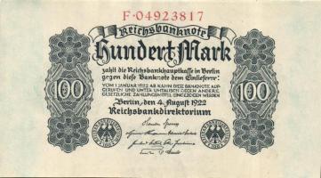 Német Birodalom / Weimari Köztársaság 1922. 100M T:I-