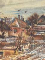 Bóka Dezső (1935-): Téli táj. Akvarell, pasztell, papír, jelezve jobbra lent. Hátoldalán Képcsarnok ...