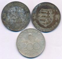 1947. 5Ft "Kossuth" Ag (2x) + 1993. 200Ft Ag "MNB" T:VF,AU patina Adamo F8.1, Ad...