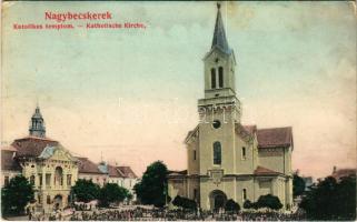 1906 Nagybecskerek, Zrenjanin, Veliki Beckerek; Katolikus templom, piac / Katolicka crkva / church, market (fl)