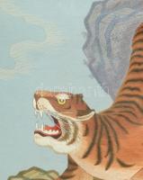 Olvashatatlan jelzéssel, feltehetően koreai alkotó, XX. sz. második fele: Tigris. Selyemkép. Dekorat...