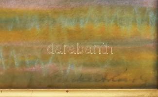 Peukert Károly (1903-1973): Vízparti táj (Duna?). Pasztell, papír, jelezve jobbra lent. Üvegezett, d...