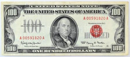 Amerikai Egyesült Államok 1966. 100$ Federal States Note vörös pecsét, Kathryn OHay Granahan, Henry Hamill Fowler A 00591820 A T:F kisebb beszakadás, de egyébként erős papír USA 1966. 100 Dollars Federal States Note red seal, Kathryn OHay Granahan, Henry Hamill Fowler A 00591820 A C:F small tear, but strong paper Krause P#384a