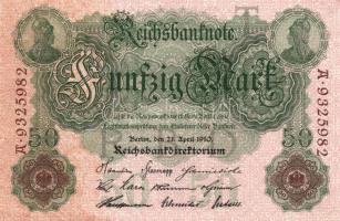 Német Birodalom / Császárság 1910. 50M (2x) egymás utáni sorszámokkal T:I-