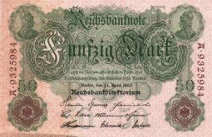 Német Birodalom / Császárság 1910. 50M (2x) egymás utáni sorszámokkal T:I-