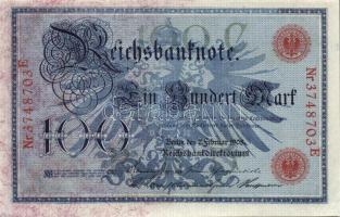 Német Birodalom / Császárság 1908. 100M (2x) piros pecséttel, egymás utáni sorszámokkal T:I-