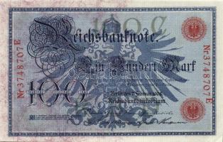 Német Birodalom / Császárság 1908. 100M (3x) piros pecséttel, egymás utáni sorszámokkal T:I-