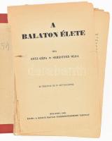 Entz Géza-Sebestyén Olga: A Balaton élete. Bp., 1942, Kir. Magyar Természettudományi Társulat. Fekete-fehér fotókkal illusztrálva. Átkötött félvászon-kötés, szétvált könyvtesttel, kijáró lapokkal, a könyvtest elvált a borítótól.