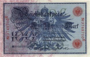 Német Birodalom / Császárság 1908. 100M (4x) piros pecséttel, egymás utáni sorszámokkal T:I,I-