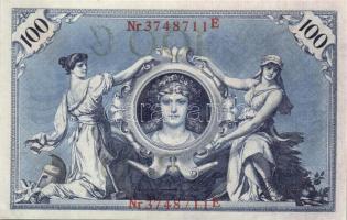 Német Birodalom / Császárság 1908. 100M (4x) piros pecséttel, egymás utáni sorszámokkal T:I,I-