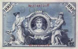 Német Birodalom / Császárság 1908. 100M (5x) piros pecséttel, egymás utáni sorszámokkal T:I