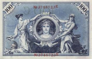 Német Birodalom / Császárság 1908. 100M (5x) piros pecséttel, egymás utáni sorszámokkal T:I