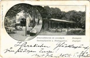 1899 (Vorläufer) Budapest XII. Zugliget, Disznófő forrás és vendéglő, étterem kertje. Divald Károly 173. (EK)