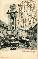 1902 Selmecbánya, Schemnitz, Banska Stiavnica; Szentháromság szobor, Lipták Károly üzlete. Joerges / Trinity statue, shop