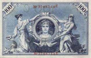 Német Birodalom / Császárság 1908. 100M (2x) piros pecséttel, egymás utáni sorszámokkal T:I