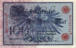 Német Birodalom / Császárság 1908. 100M (3x) piros pecséttel, egymás utáni sorszámokkal T:I