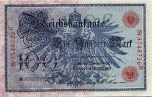 Német Birodalom / Császárság 1908. 100M (3x) piros pecséttel, egymás utáni sorszámokkal T:I