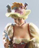 Lippelsdorf pásztor leány nagy méretű porcelán szobor, figura. Kézzel festett, jelzett, apró máz sér...
