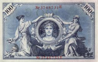 Német Birodalom / Császárság 1908. 100M (6x) piros pecséttel, egymás utáni sorszámokkal T:I