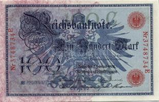 Német Birodalom / Császárság 1908. 100M (4x) piros pecséttel, egymás utáni sorszámokkal T:I
