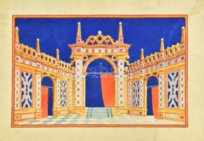 Oláh Gusztáv (1901-1956): 4 db színházi díszletterv. Akvarell, ceruza, papír. Jelzés nélkül. Egyik a...