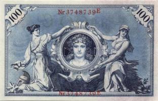 Német Birodalom / Császárság 1908. 100M (4x) piros pecséttel, egymás utáni sorszámokkal T:I,I-