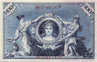 Német Birodalom / Császárság 1908. 100M (4x) piros pecséttel, egymás utáni sorszámokkal T:I,I-