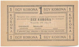 Sárospatak 1919. 1K számozás nélküli T:AU sarokhajlás, tűlyuk /  Hungary / Sárospatak 1919. 1 Korona without serial number C:AU corner fold, pin holes Adamo SÁR-3.1