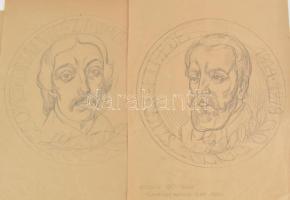 Varga Mátyás (1910-2002): Fríz embléma tervek, 10 db (egyik kétoldalas). Ceruza, papír. Jelzés nélkü...